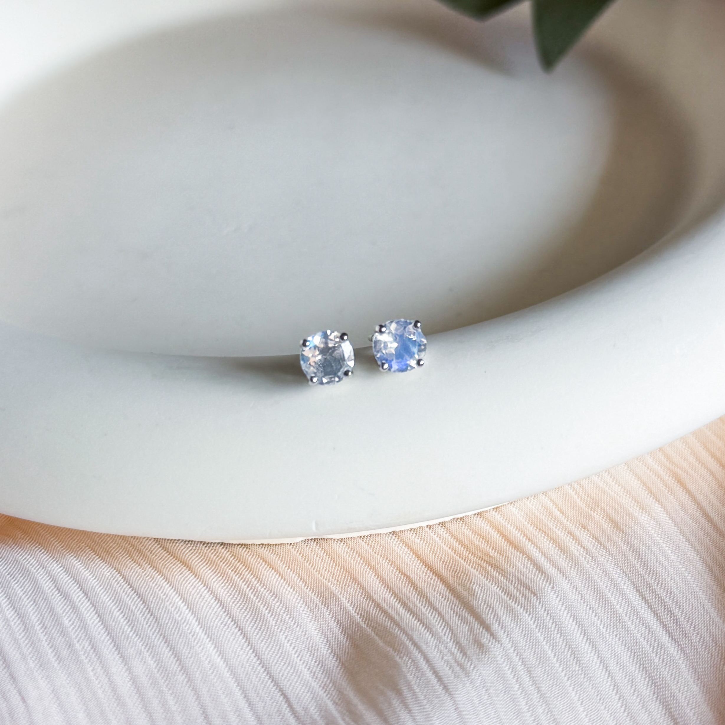 Rainbow Moonstone AAA Round Cut Earring Studs