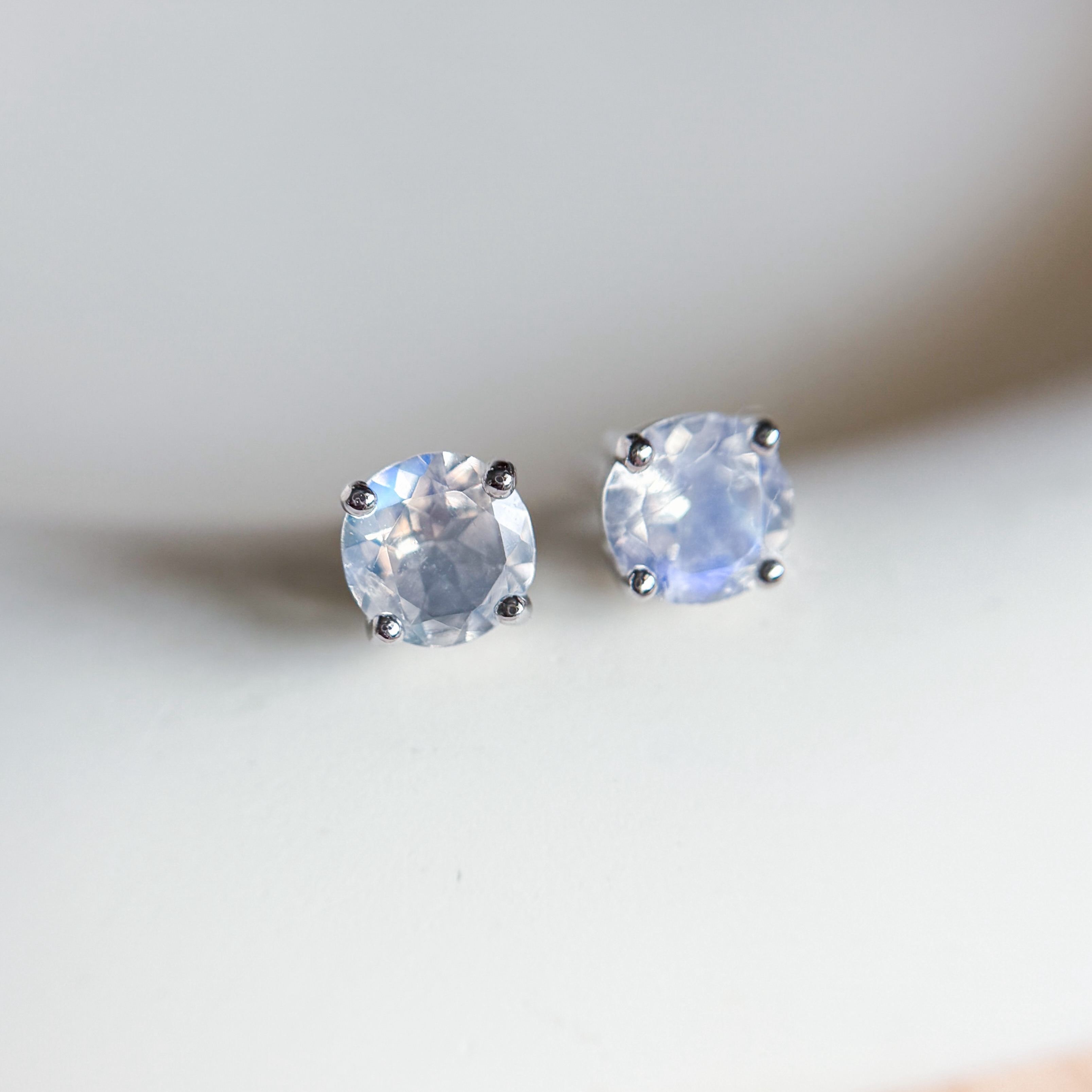 Rainbow Moonstone AAA Round Cut Earring Studs