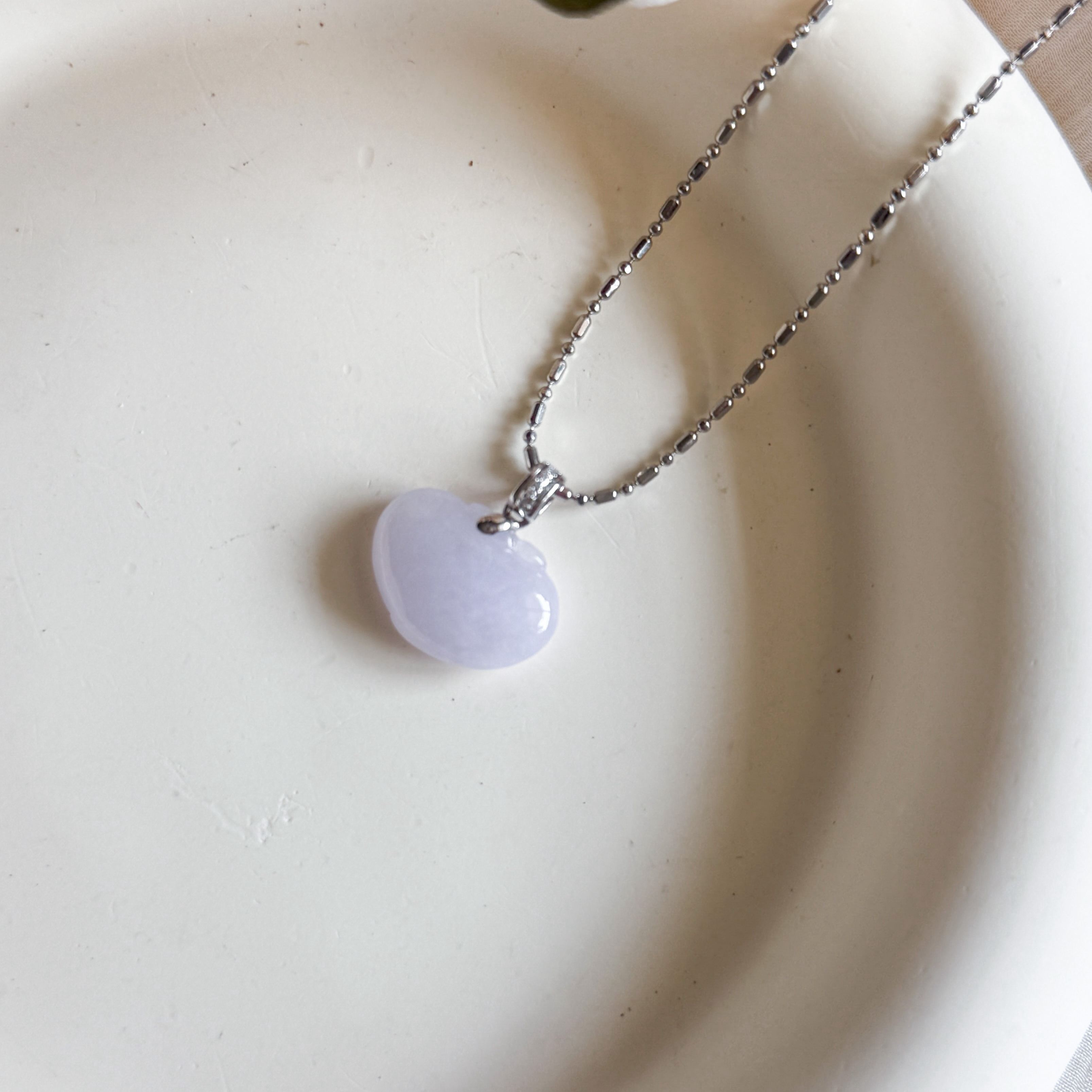Grade A Waterhue Lavender Jade Peach Pendant - 14K White Gold 