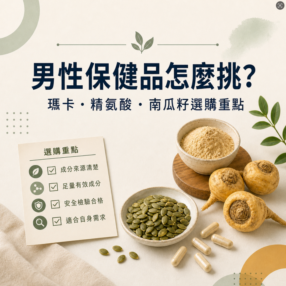 男性保健品怎麼挑：瑪卡、精氨酸與南瓜籽選購重點_台灣研醫