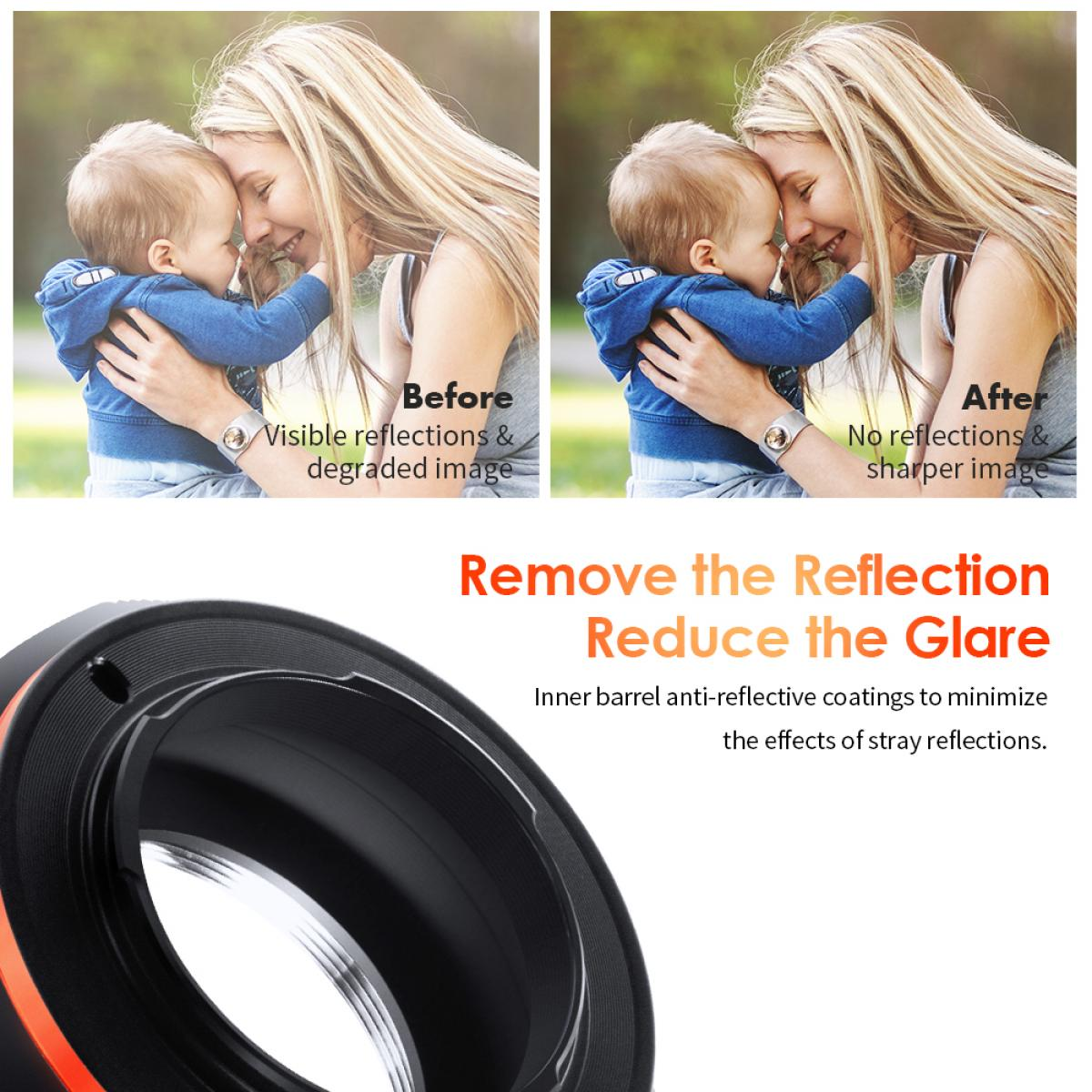 M42-M4/3 PRO high precision lens adapter (orange) K&F Concept M10125 Lens Adapter