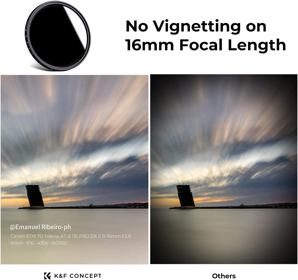K&F  Variable ND2-ND400 ND Lens Filter (1-9 Stops) for Camera Lens, Adjustable Neutral Density Filter with Microfiber Cleaning Cloth (B-Series)