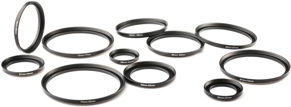 K&F 11pcs Metal Stepping Rings Step Up Ring Set 26-30MM 30-37MM 37-43MM 43-52MM 52-55MM 55-58MM 58-62MM 62-67MM 67-72MM 72-77MM 77-82MM Compatible with Canon Nikon DSLR Cameras Lens