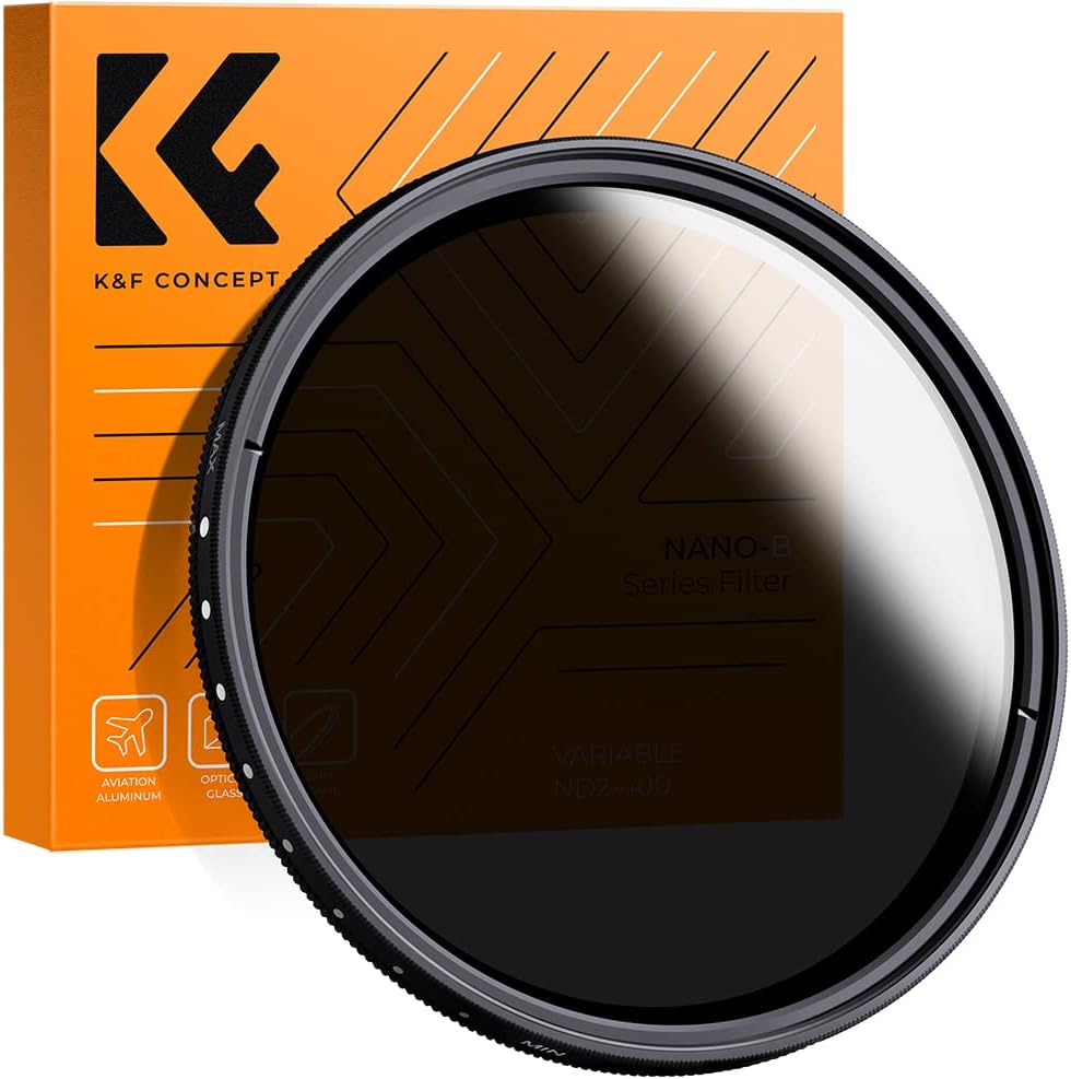K&F  Variable ND2-ND400 ND Lens Filter (1-9 Stops) for Camera Lens, Adjustable Neutral Density Filter with Microfiber Cleaning Cloth (B-Series)