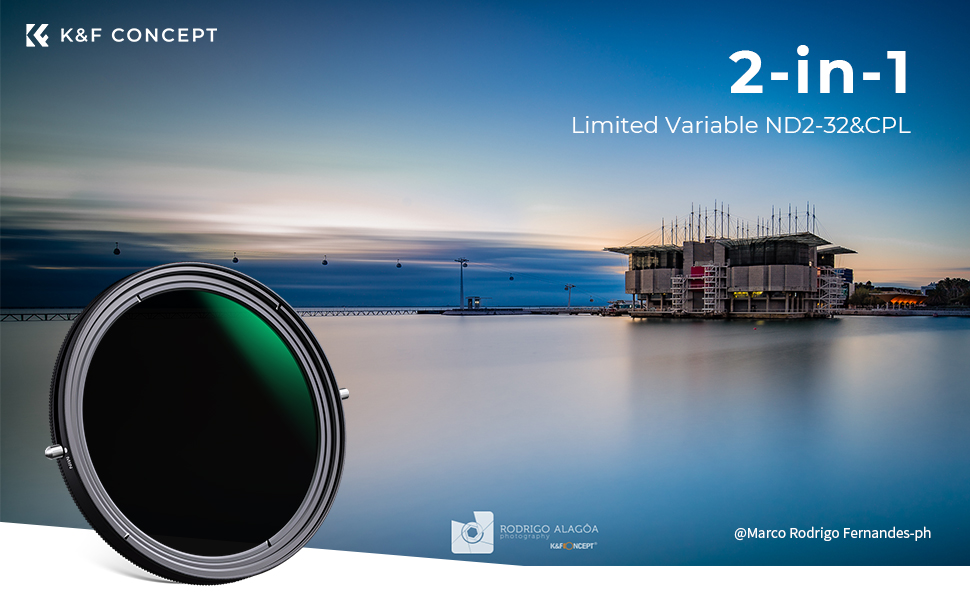 K&F Concept Variable ND2-ND32 (1-5 Stops) & Circular Polarizer Filter Function 2-in-1 with 28 Multi-Layer Coatings for Camera Lens
