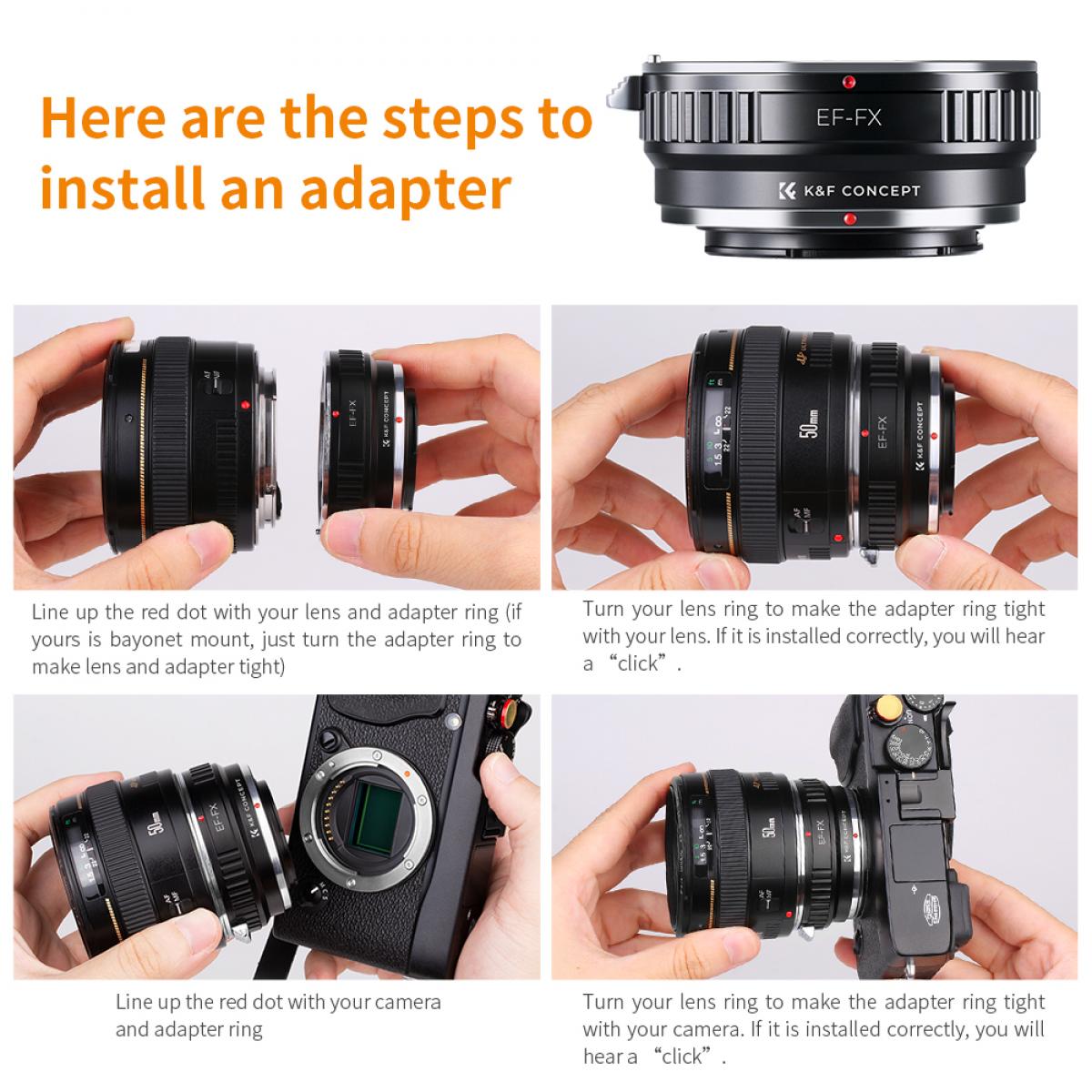 EOS EF/EFS Lens to Fuji FX Mount X-Pro1 X Camera X-Series Mirrorless Cameras K&F Concept Lens Mount Adapter