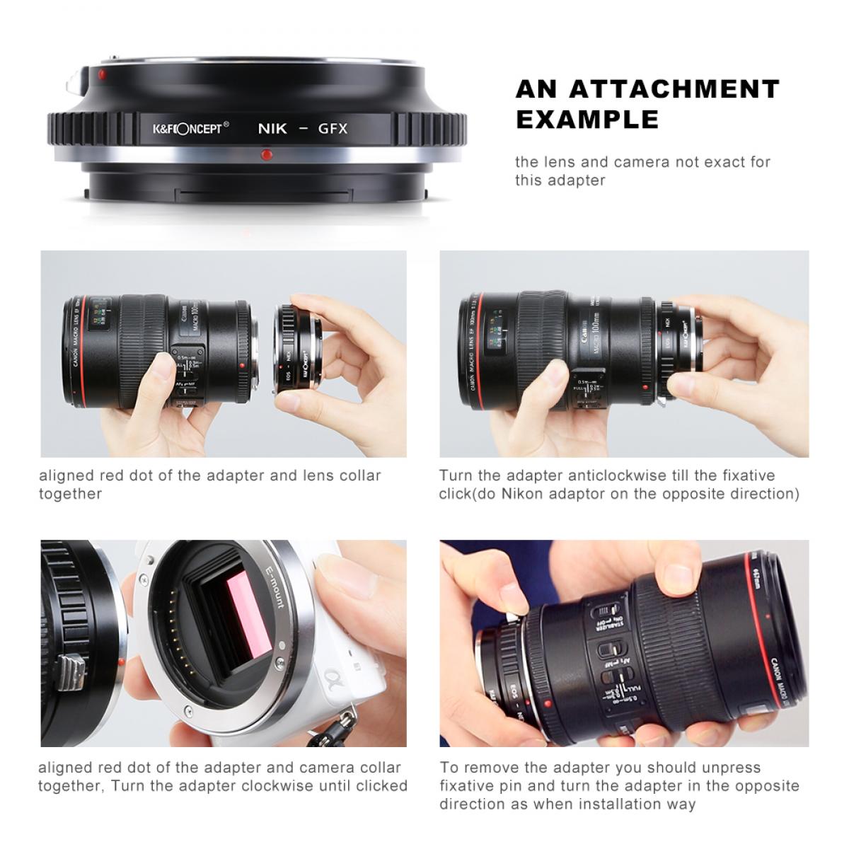 Nikon AI, AI S, F Series Mount Lens to Fuji GFX Series Camera Body Camera Lens Mount Adapter K&F Concept Lens Adapter