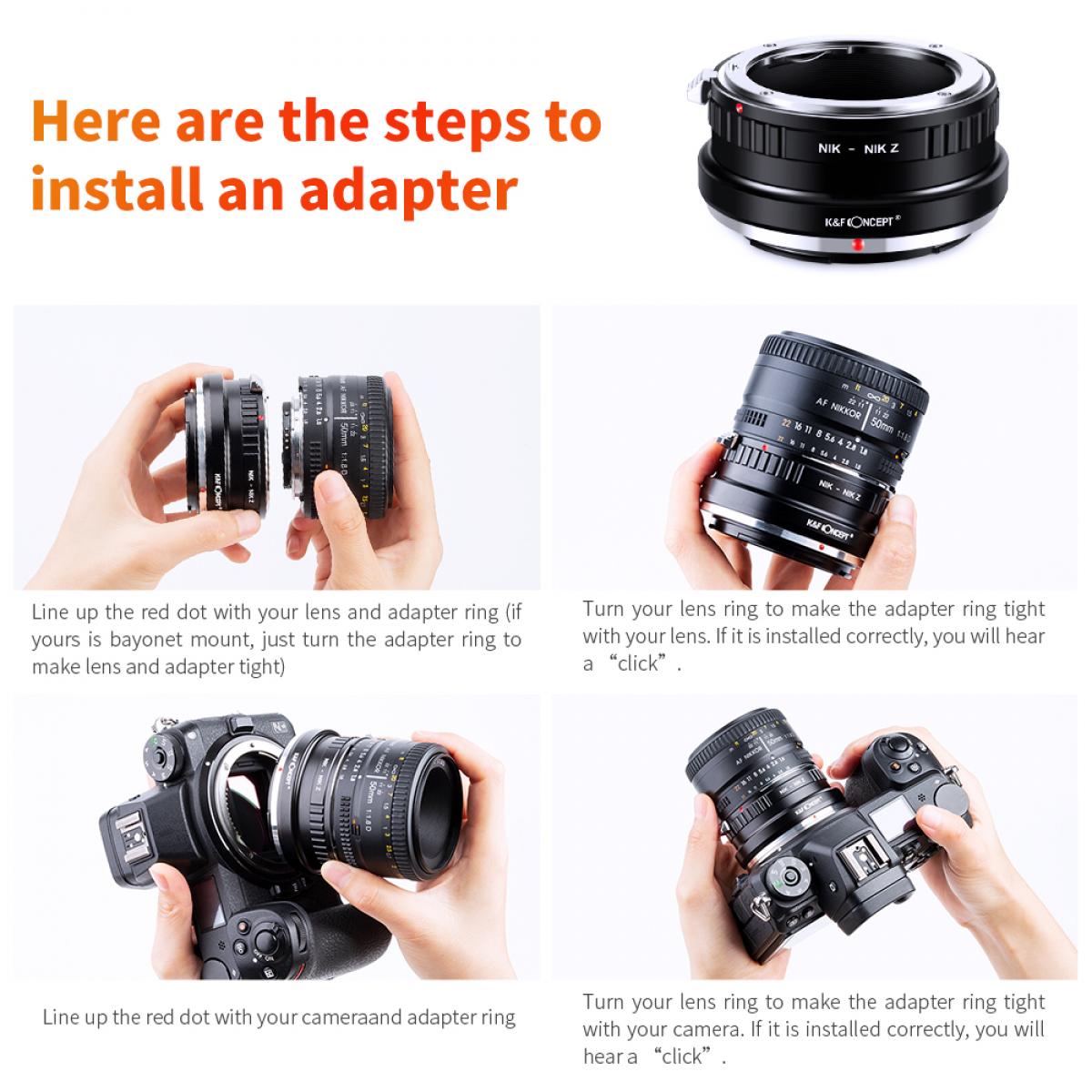 Nikon F/AF AI AI-S Mount Lens to Nikon Z6 Z7 Camera K&F Concept Lens Mount Adapter