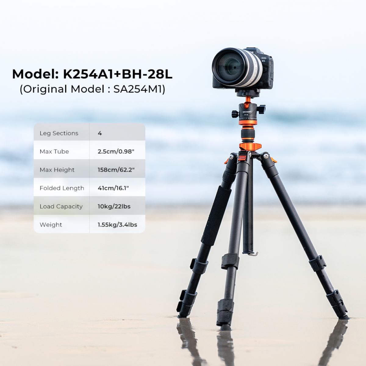 62''/1.6m Aluminum Tripod Detachable Monopod with Quick Release Plate, Ball Head and Compact Travel Carrying Bag SA254M1 for DSLR K254A1+BH-28L (SA254M1)