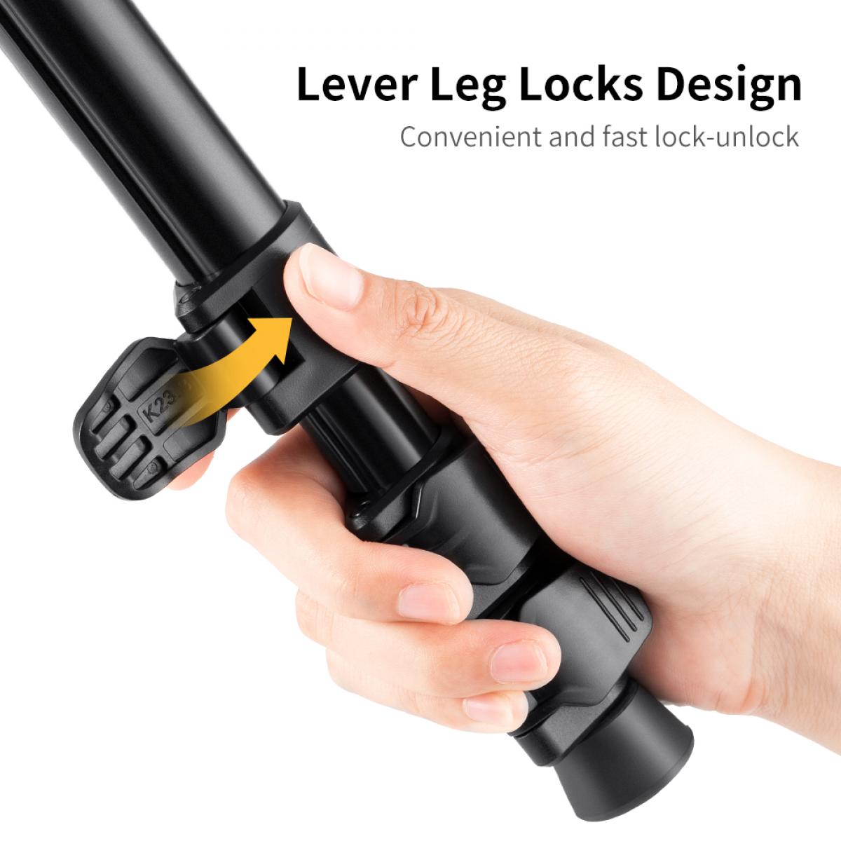 64"/1.6m Lightweight Aluminum Travel Tripod Compact Vlog Camera Tripod Flexible & Portable 17.6lbs/8kg Load with Portable, for DSLR Cameras K234A0+BH-28L