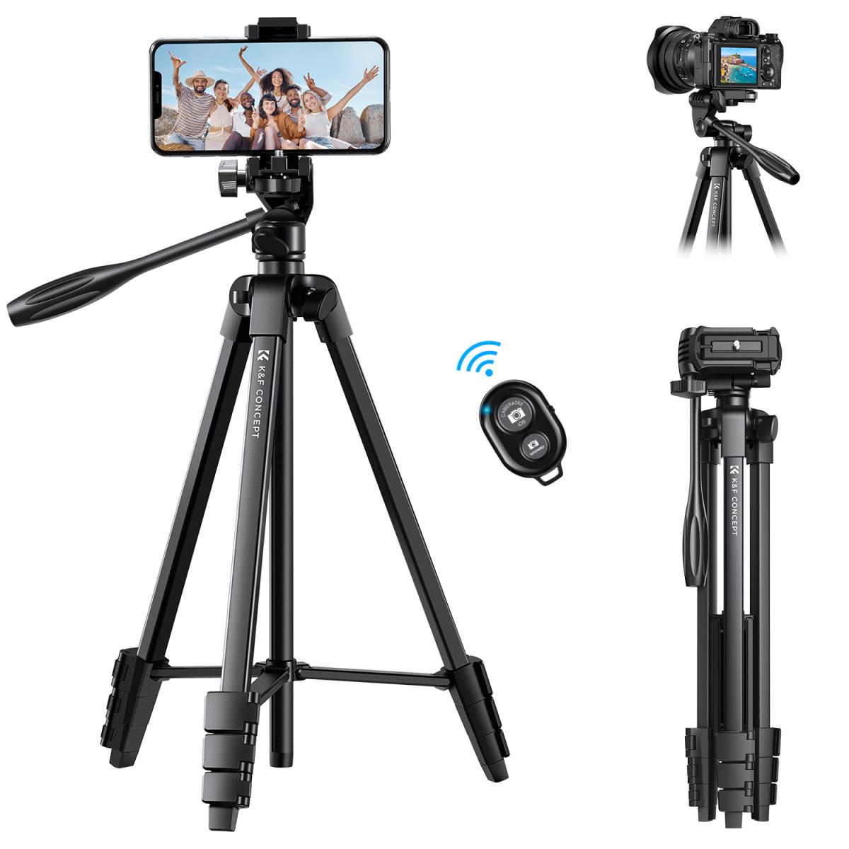 59.4''/1.5 m Aluminum Travel Tripod with Bluetooth Remote and Adjustable Height (17-60 inches) - Lightweight (0.61kg), 360° Panorama, Compact Fold (42cm) - Ideal for B174A1 Travel and Outdoors