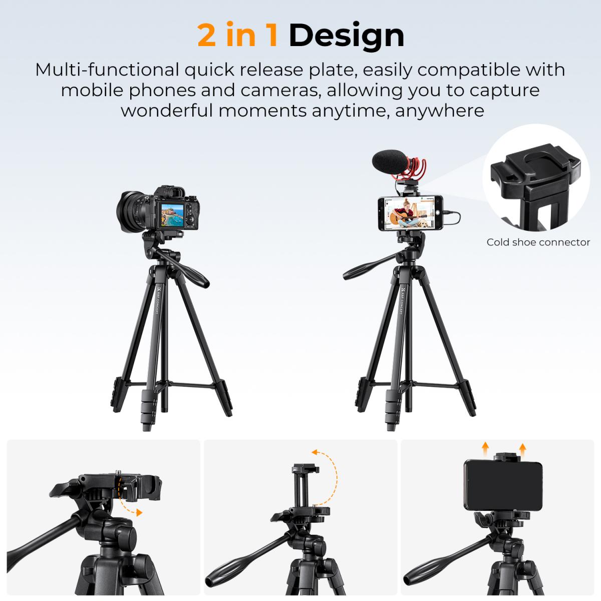 59.4''/1.5 m Aluminum Travel Tripod with Bluetooth Remote and Adjustable Height (17-60 inches) - Lightweight (0.61kg), 360° Panorama, Compact Fold (42cm) - Ideal for B174A1 Travel and Outdoors