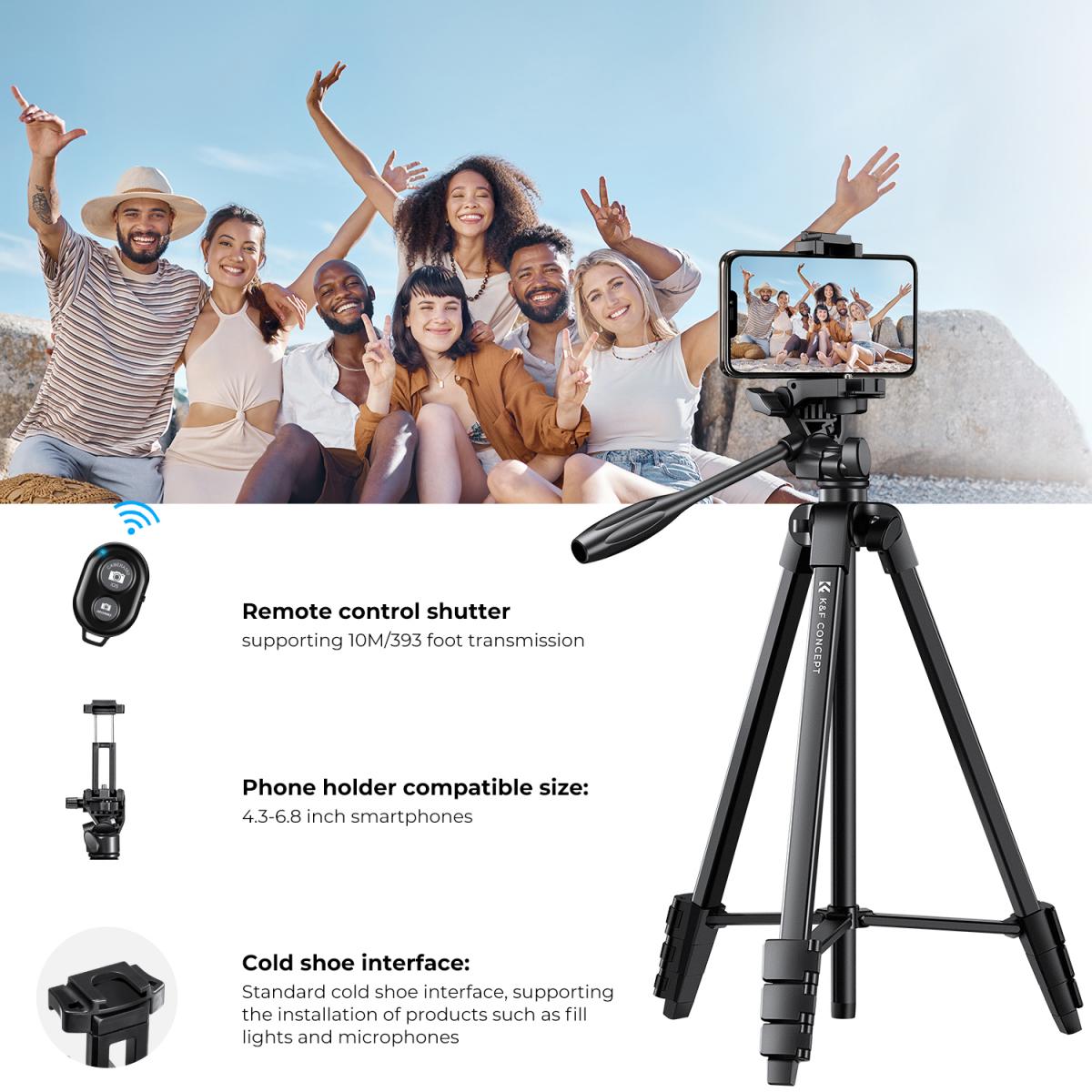 59.4''/1.5 m Aluminum Travel Tripod with Bluetooth Remote and Adjustable Height (17-60 inches) - Lightweight (0.61kg), 360° Panorama, Compact Fold (42cm) - Ideal for B174A1 Travel and Outdoors