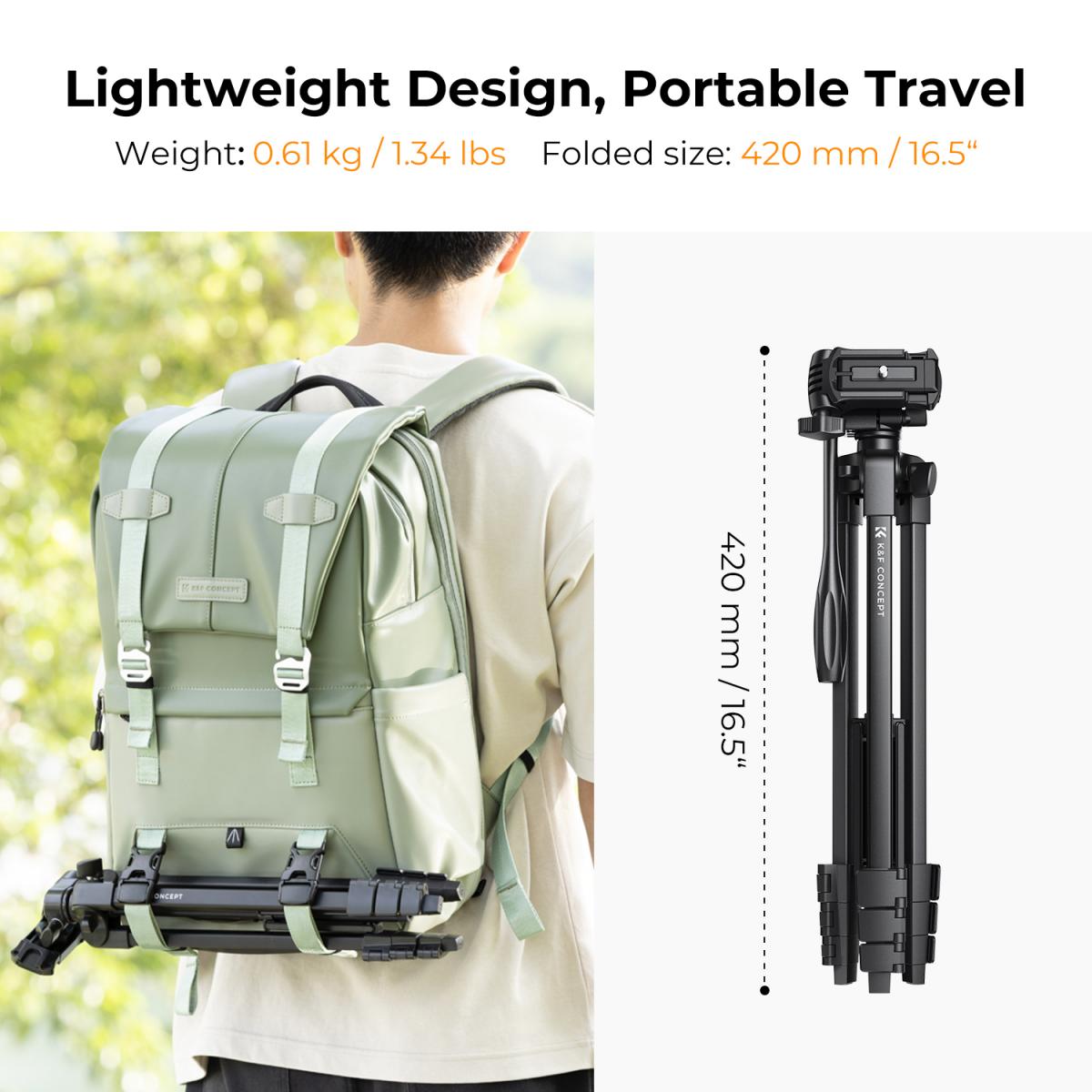 59.4''/1.5 m Aluminum Travel Tripod with Bluetooth Remote and Adjustable Height (17-60 inches) - Lightweight (0.61kg), 360° Panorama, Compact Fold (42cm) - Ideal for B174A1 Travel and Outdoors