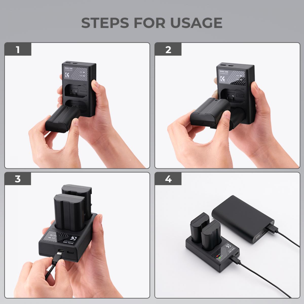 Nikon EN EL15 Battery rechargeable 2 pcs dual slot battery charger kit,Camera Battery compatible with Nikon D7000, D7100, D7200, D750, D850, D810, D800, D800E, D750, D610, D600, D500, 1 V1,Shipping country: USA/UK/Canada/EU