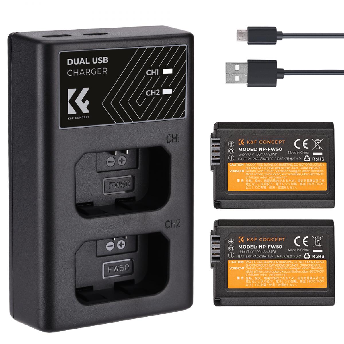 Sony NP-FW50 battery and dual slot battery charger kit for Camera Battery Sony Alpha 7, A7, Alpha 7R, A7R, A7R II, A7 II, A7S, A7S II, A7M2, A7SM2, A7RM2, A5000 A6000 A6300 A6500, a3000 , NEX-3, NEX-3N, NEX-5, NEX-5C, NEX-5N, NEX-5R