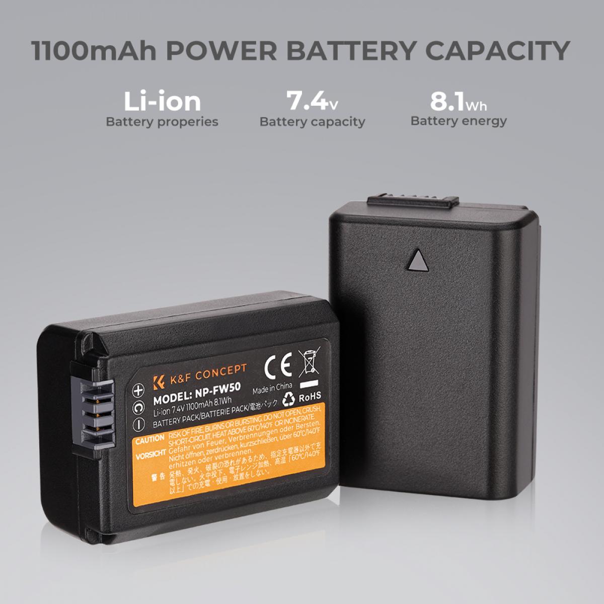 Sony NP-FW50 battery and dual slot battery charger kit for Camera Battery Sony Alpha 7, A7, Alpha 7R, A7R, A7R II, A7 II, A7S, A7S II, A7M2, A7SM2, A7RM2, A5000 A6000 A6300 A6500, a3000 , NEX-3, NEX-3N, NEX-5, NEX-5C, NEX-5N, NEX-5R