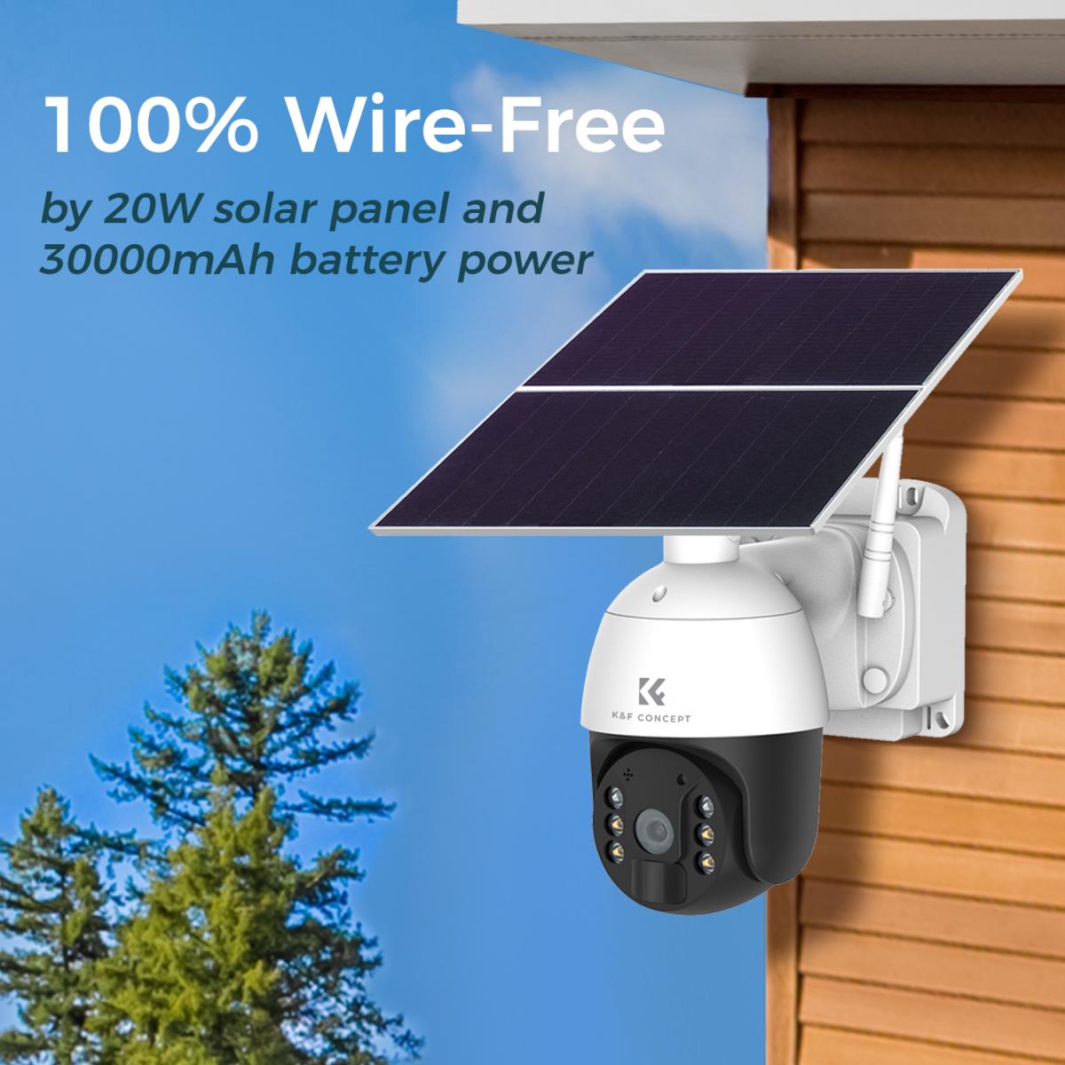 24*7 Continuous Recording wifi solar security camera System solar camera PIR human sensor + 2-Way Audio Built-in Battery 28800mAh 2K Infrared Night Vision 20m/66ft US Version