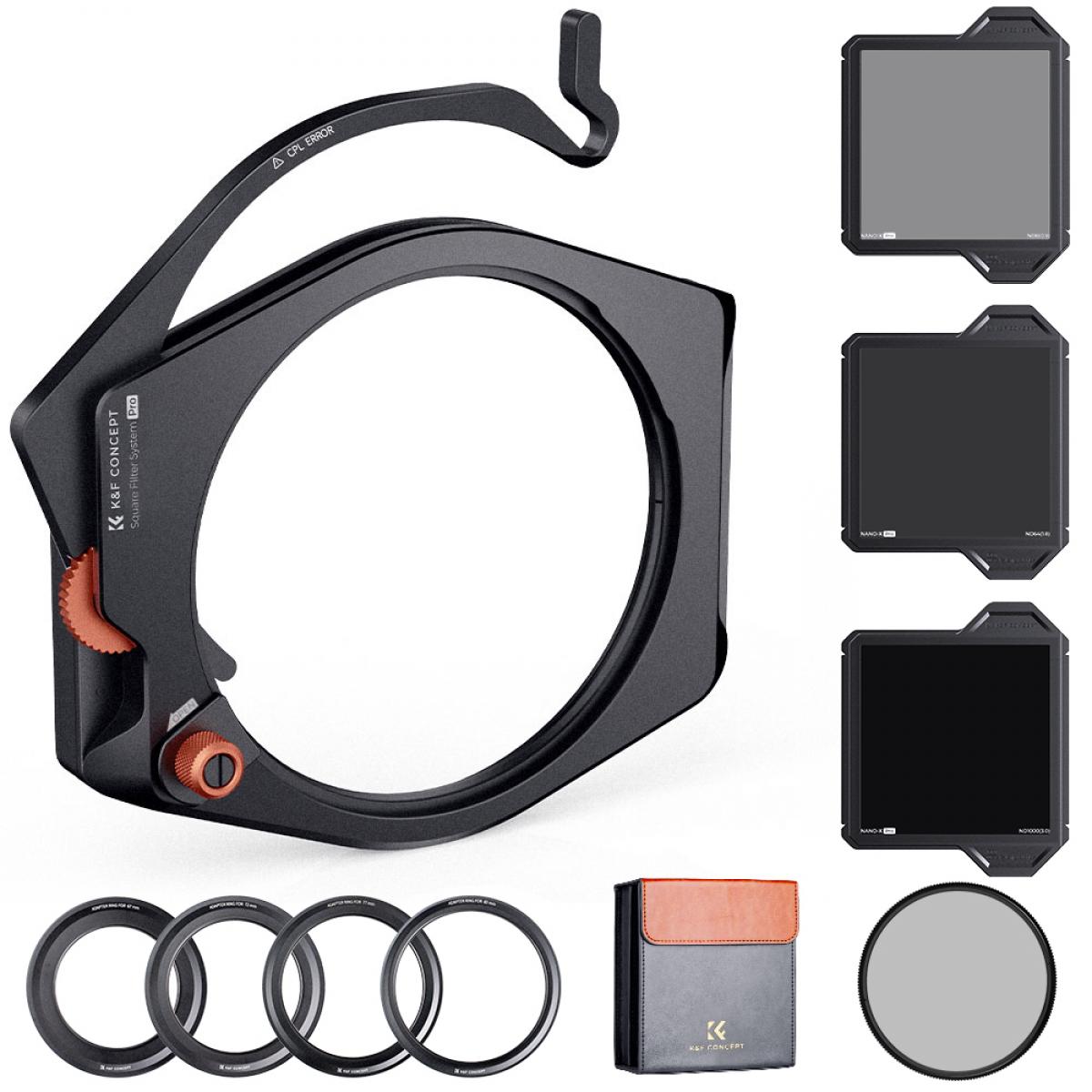 Square Filter Holder System Pro Kit (Filter Holder + 95mm Circular Polarizer + Square ND1000 Filter + ND8 + ND64 + 4 Filter Adapter Rings) for Camera