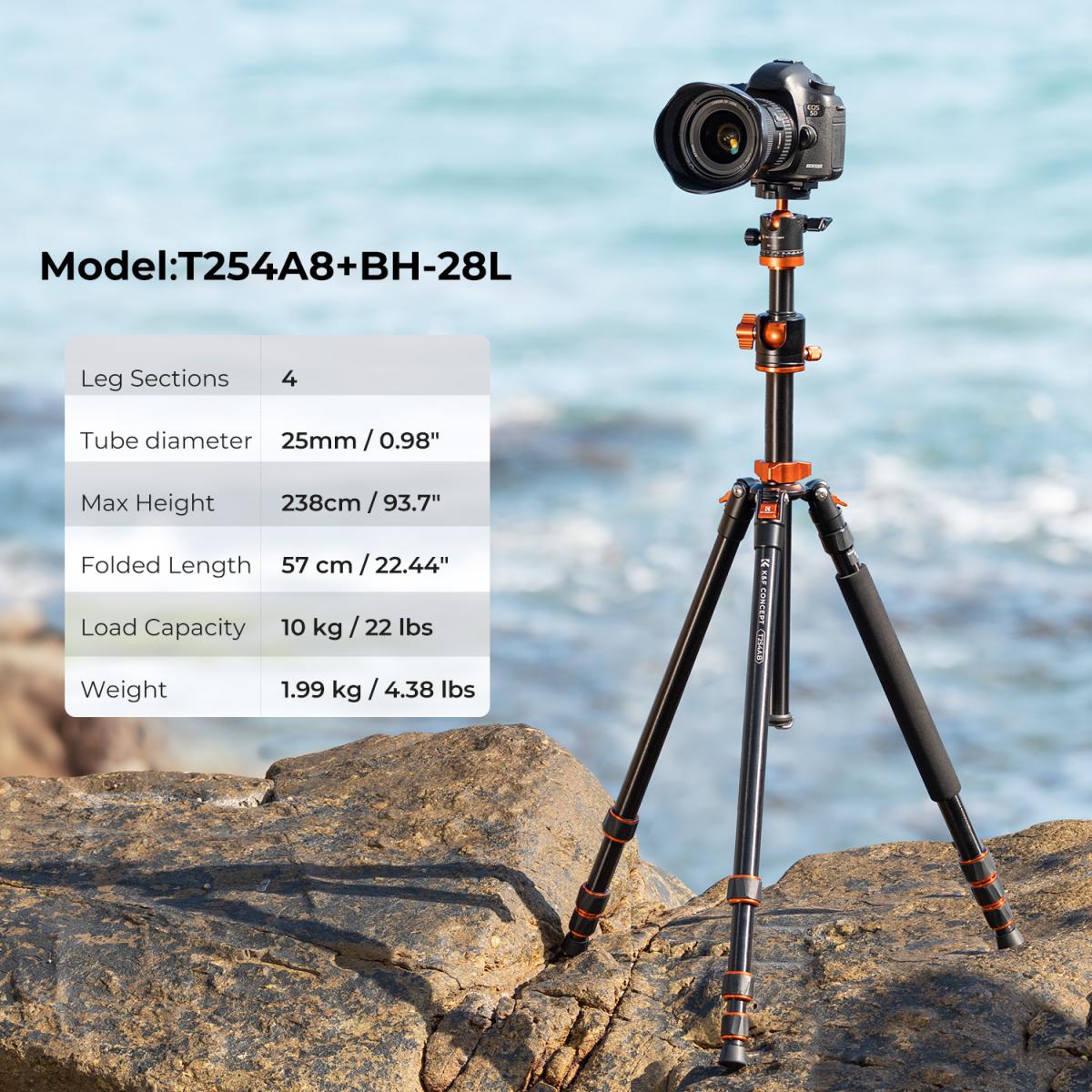 60”/1.5m Carbon Fiber Camera Tripod Lightweight Travel Tripod 17.6lbs Load 360° Ball Head for Vlog,Travel & Work DSLR,C225C0+BH-25 (BA225)