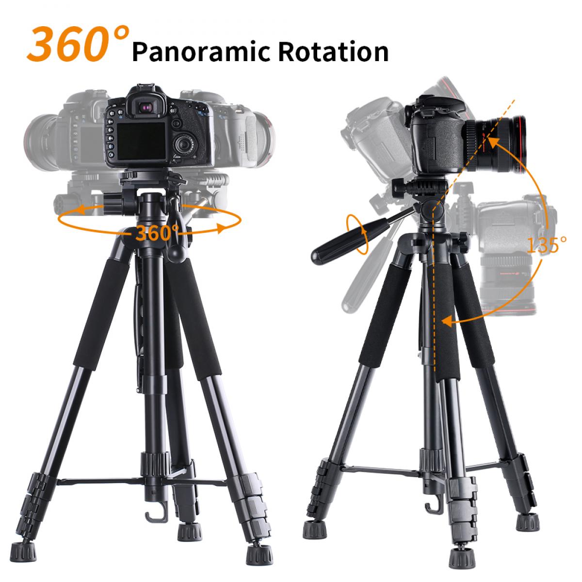 TM2624L 69.7‘’/177cm Camera Tripod 8.8lbs Load Phone Tripod with 3-Way Pan Head & Detachable Monopod for DSLR
