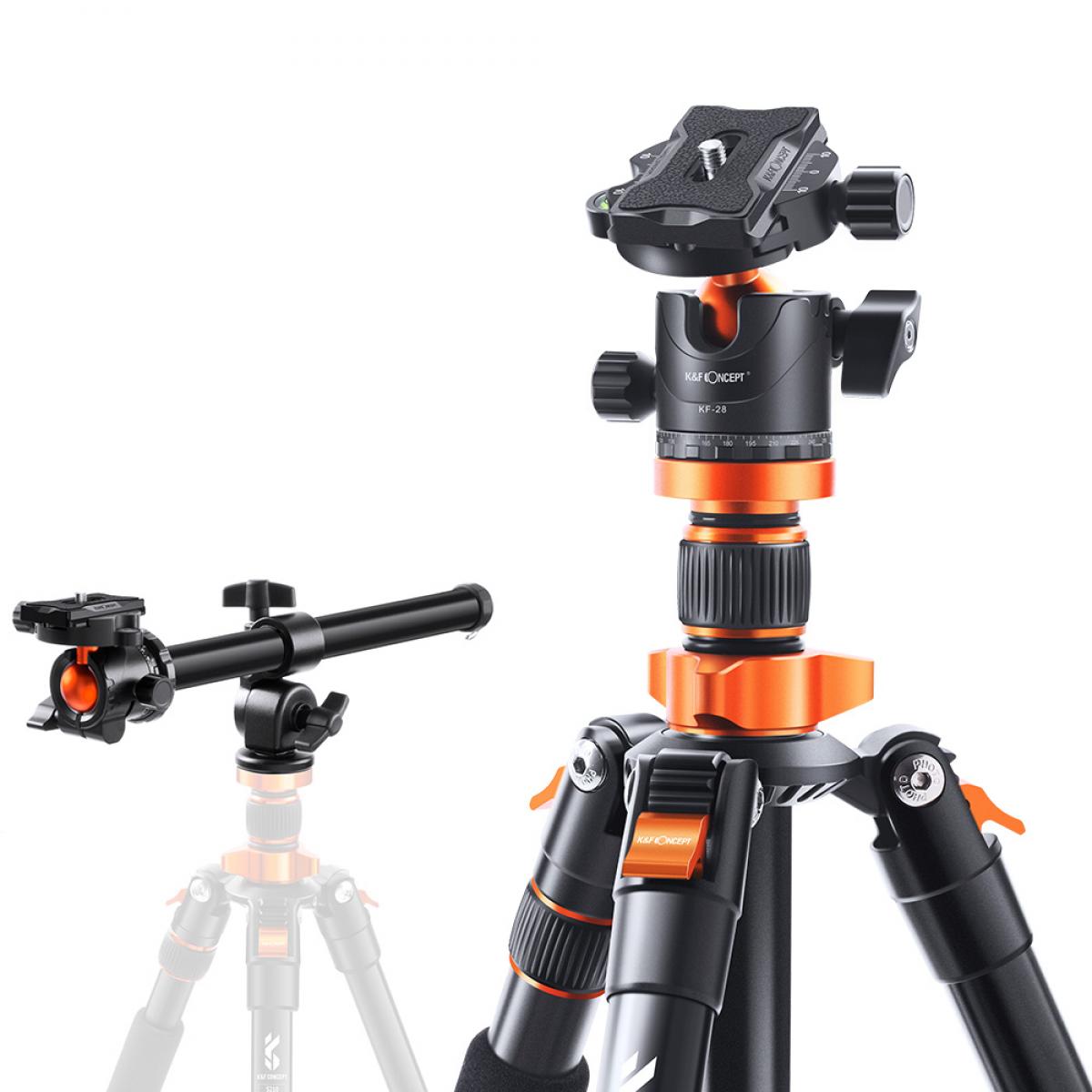 78"/2m Overhead Aluminum DSLR Tripod Compact Portable Vlog Tripod Monopod 22lbs/10kg Load with Rotatable 360° Center Column K234A7+BH-28L (S210)