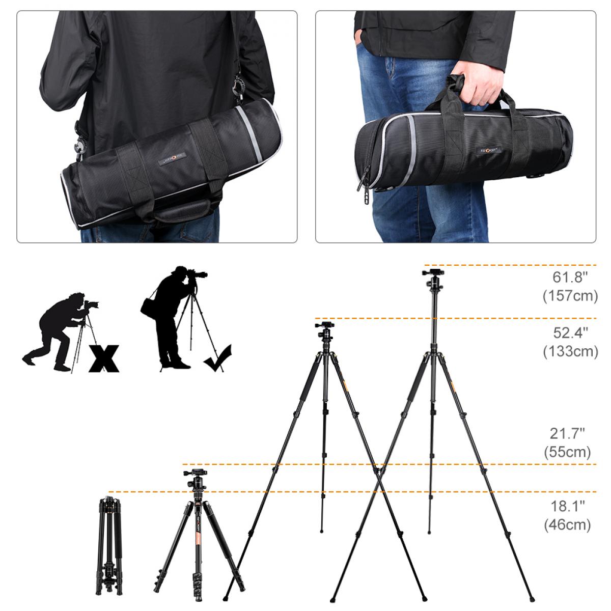 Lightweight Travel Tripod Camera Tripod 63.8''/162cm 10kg/22lbs Load Capacity 360�� Panorama Ball Head for Canon Sony Nikon SLR DSLR B234A1+BH-28