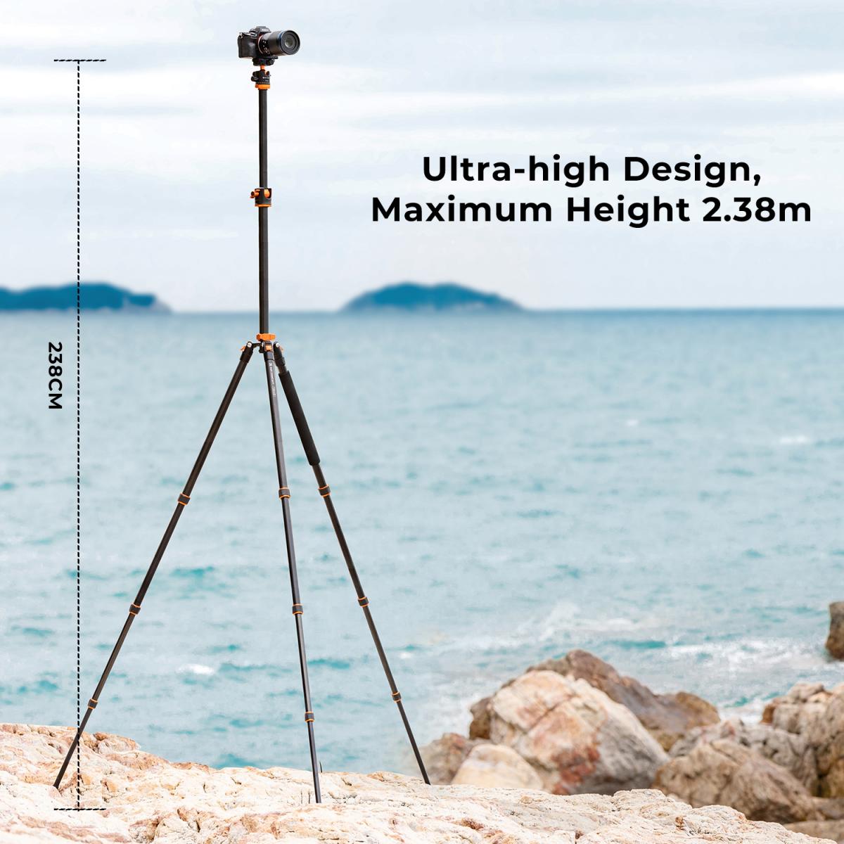 60”/1.5m Carbon Fiber Camera Tripod Lightweight Travel Tripod 17.6lbs Load 360° Ball Head for Vlog,Travel & Work DSLR,C225C0+BH-25 (BA225)