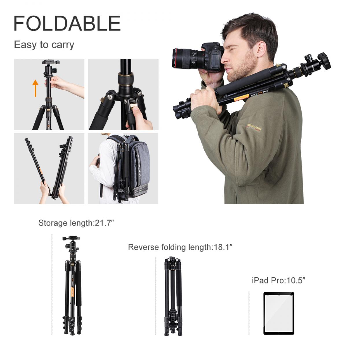 Lightweight Travel Tripod Camera Tripod 63.8''/162cm 10kg/22lbs Load Capacity 360�� Panorama Ball Head for Canon Sony Nikon SLR DSLR B234A1+BH-28