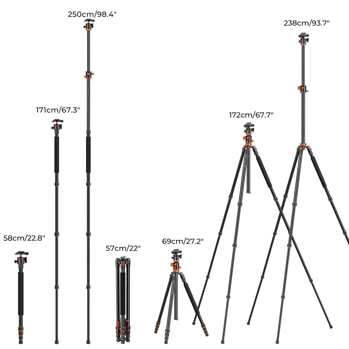 60”/1.5m Carbon Fiber Camera Tripod Lightweight Travel Tripod 17.6lbs Load 360° Ball Head for Vlog,Travel & Work DSLR,C225C0+BH-25 (BA225)
