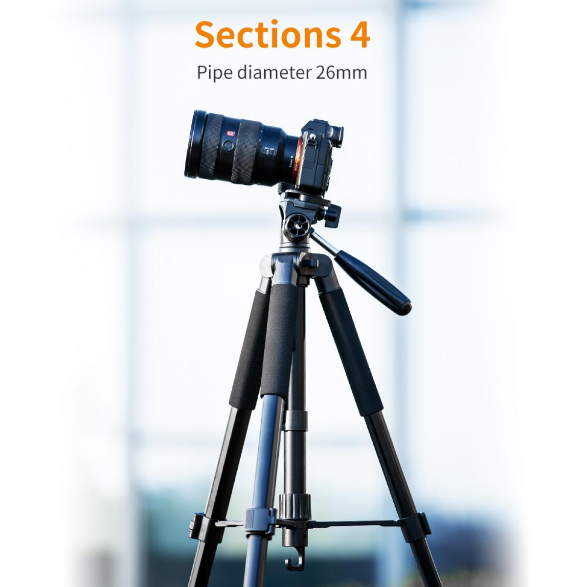 TM2624L 69.7‘’/177cm Camera Tripod 8.8lbs Load Phone Tripod with 3-Way Pan Head & Detachable Monopod for DSLR