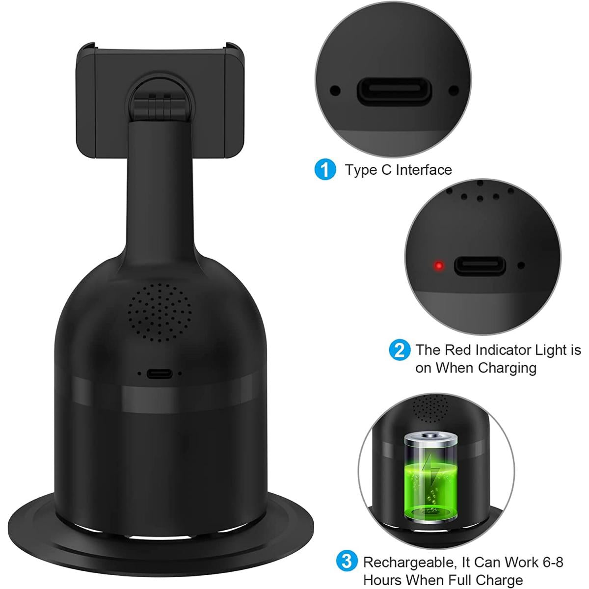 Automatic face tracking tripod, rechargeable face tracking phone holder, no app required, hands-free, 360° rotating instant shot tracking holder tripod for vlogging, live streaming, video calling