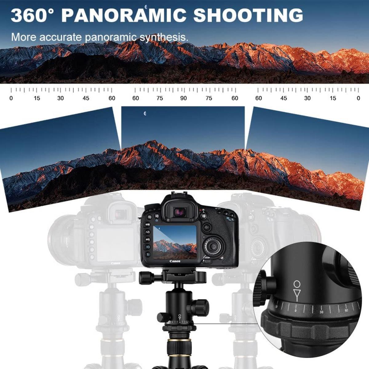 Lightweight Travel Tripod Camera Tripod 63.8''/162cm 10kg/22lbs Load Capacity 360�� Panorama Ball Head for Canon Sony Nikon SLR DSLR B234A1+BH-28