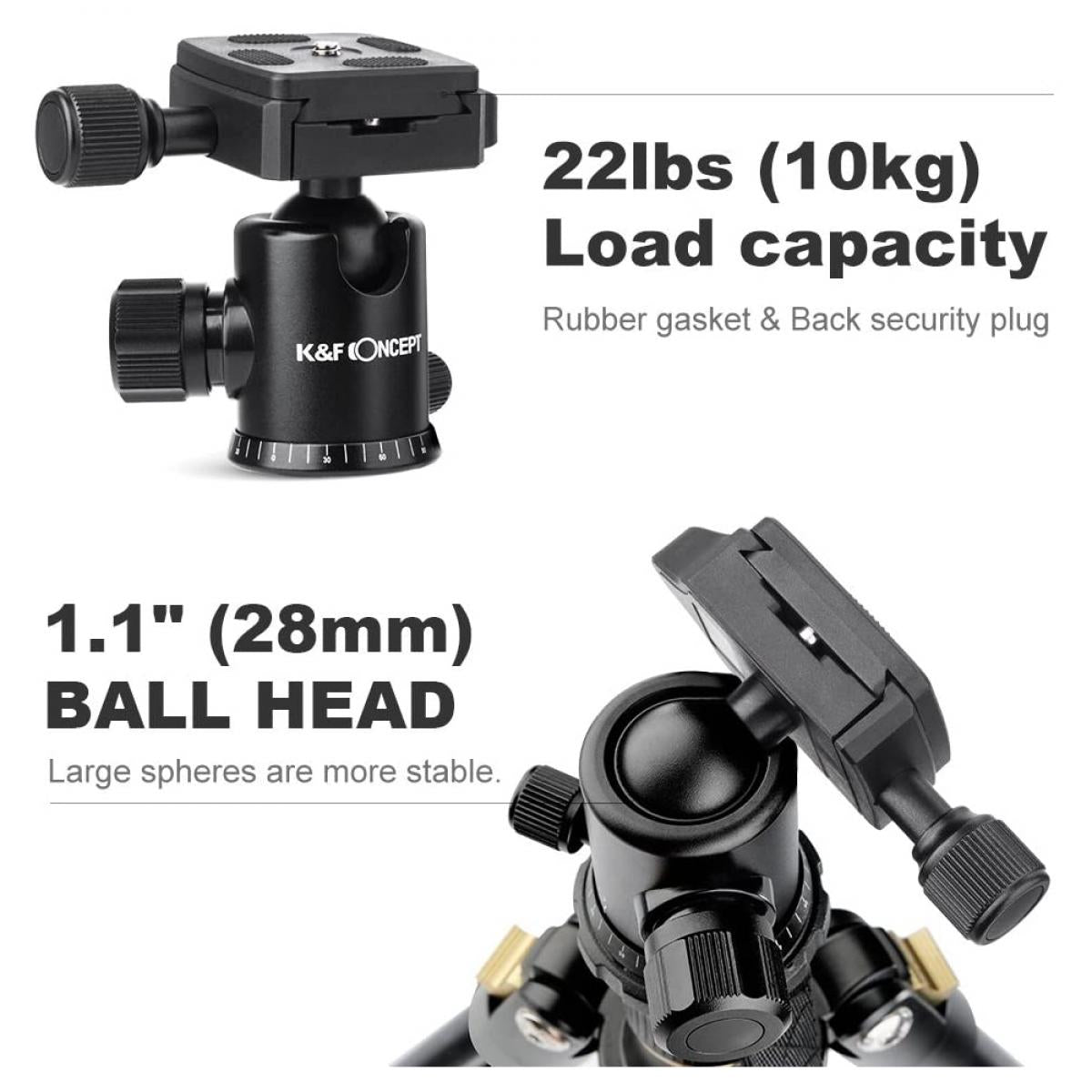 Lightweight Travel Tripod Camera Tripod 63.8''/162cm 10kg/22lbs Load Capacity 360�� Panorama Ball Head for Canon Sony Nikon SLR DSLR B234A1+BH-28