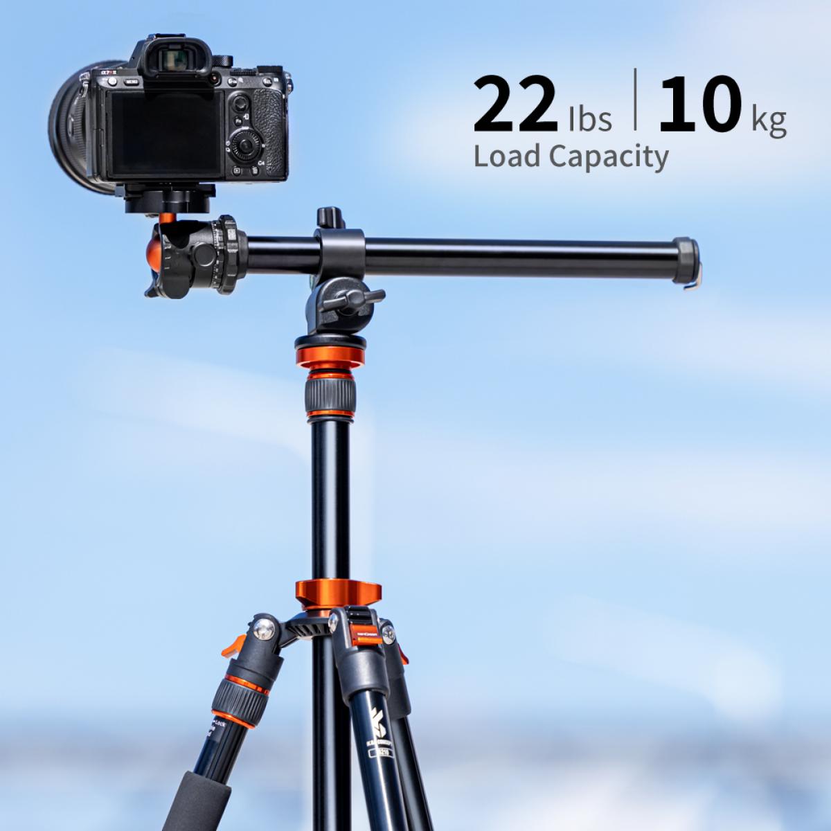 78"/2m Overhead Aluminum DSLR Tripod Compact Portable Vlog Tripod Monopod 22lbs/10kg Load with Rotatable 360° Center Column K234A7+BH-28L (S210)