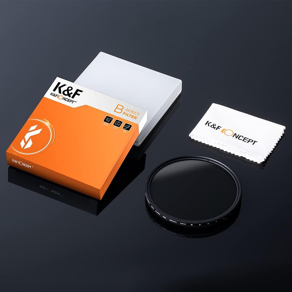 K&F  Variable ND2-ND400 ND Lens Filter (1-9 Stops) for Camera Lens, Adjustable Neutral Density Filter with Microfiber Cleaning Cloth (B-Series)