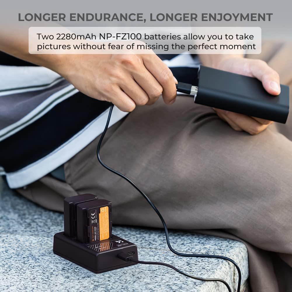 Sony NP-FZ100 battery and dual slot battery charger kit,Camera Battery for Sony Alpha A7 III, A7R III (A7R3), A9, a6600, a7R IV, Alpha a9 II,Shipping country: USA/UK/Canada/EU