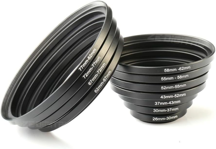 K&F  11pcs Metal Stepping Rings Step Up Ring Set 26-30MM 30-37MM 37-43MM 43-52MM 52-55MM 55-58MM 58-62MM 62-67MM 67-72MM 72-77MM 77-82MM Compatible with Canon Nikon DSLR Cameras Lens