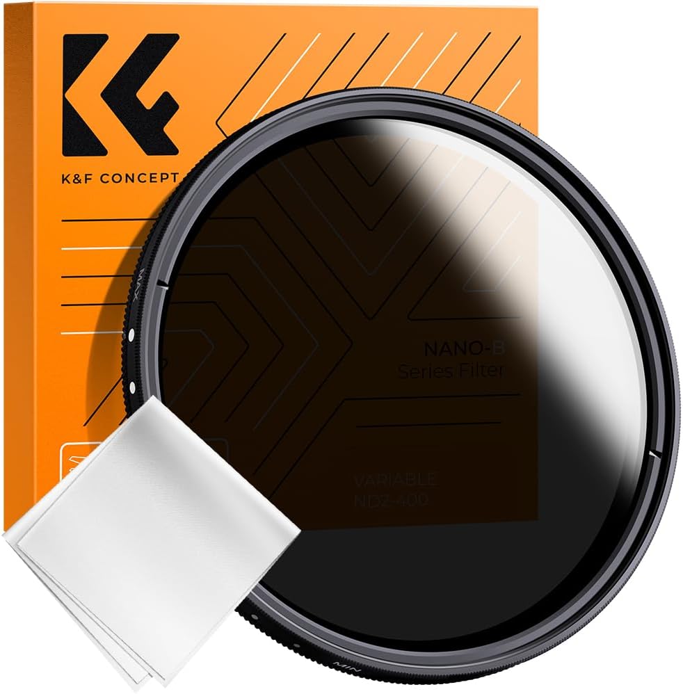 K&F  Variable ND2-ND400 ND Lens Filter (1-9 Stops) for Camera Lens, Adjustable Neutral Density Filter with Microfiber Cleaning Cloth (B-Series)