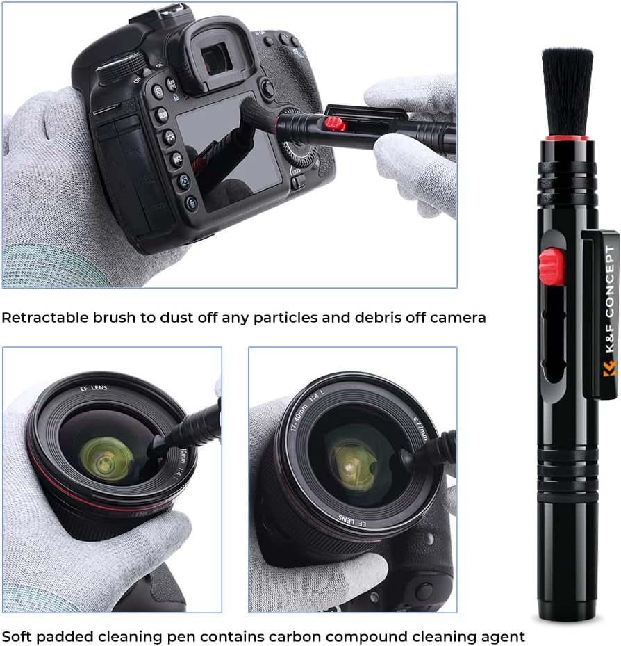 K&F  4-in-1 Camera Cleaning Kit with Lens Brush Pen, Rocket Air Blower, Microfiber Cleaning Cloth, Lens Cleaner Kit for Canon Nikon Pentax Sony DSLR Cameras Cleaning Tool Accessories
