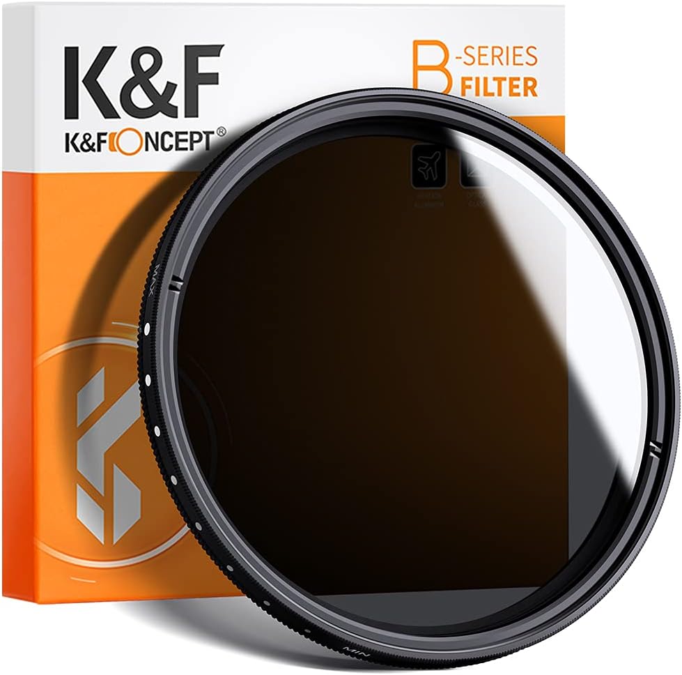 K&F  Variable ND2-ND400 ND Lens Filter (1-9 Stops) for Camera Lens, Adjustable Neutral Density Filter with Microfiber Cleaning Cloth (B-Series)