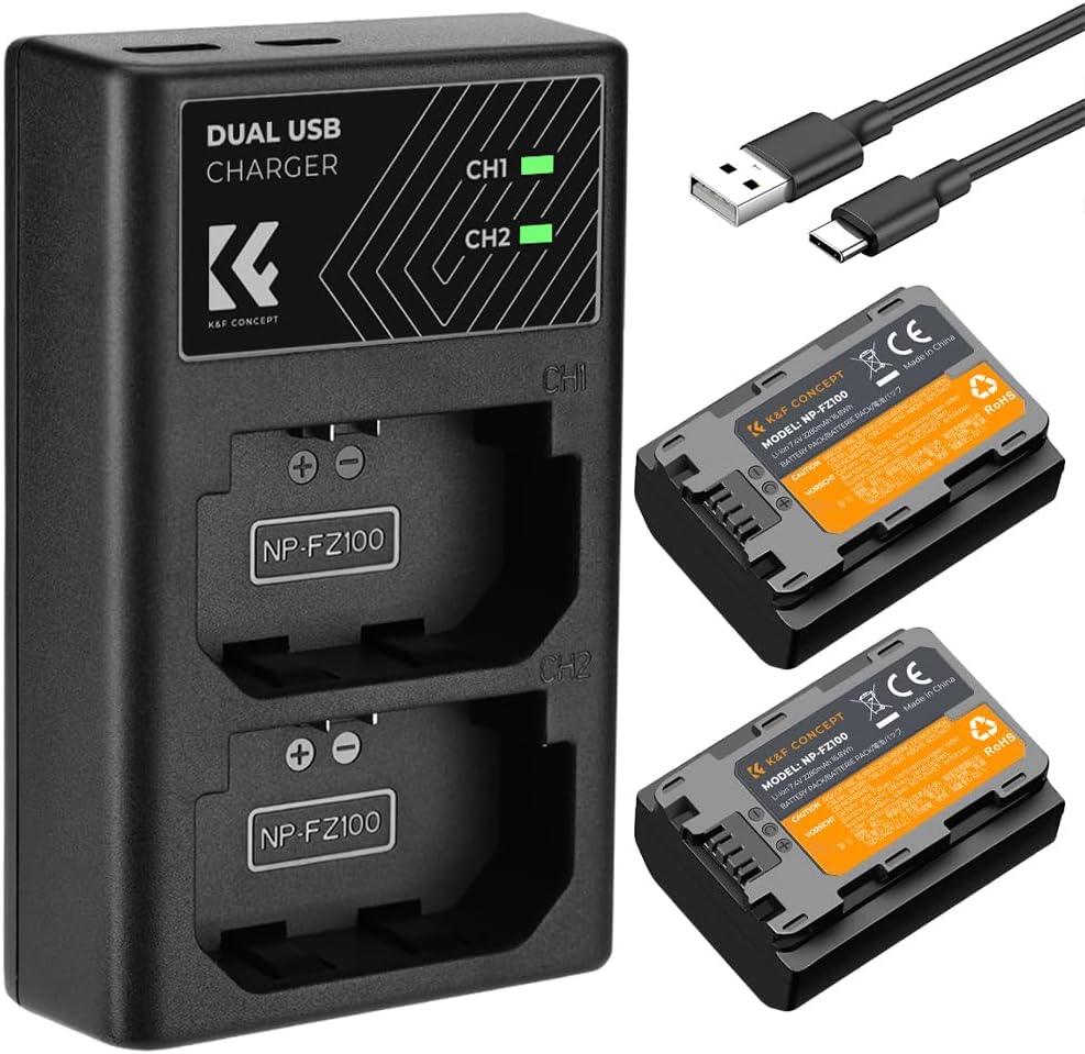 Sony NP-FZ100 battery and dual slot battery charger kit,Camera Battery for Sony Alpha A7 III, A7R III (A7R3), A9, a6600, a7R IV, Alpha a9 II,Shipping country: USA/UK/Canada/EU