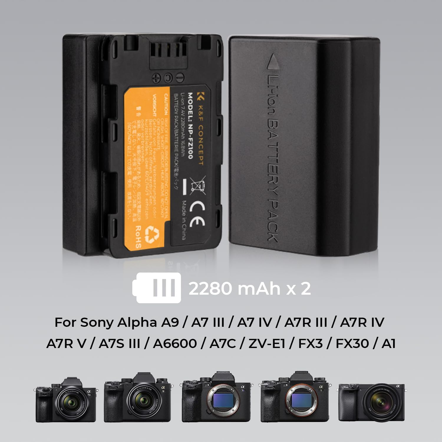 Sony NP-FZ100 battery and dual slot battery charger kit,Camera Battery for Sony Alpha A7 III, A7R III (A7R3), A9, a6600, a7R IV, Alpha a9 II,Shipping country: USA/UK/Canada/EU