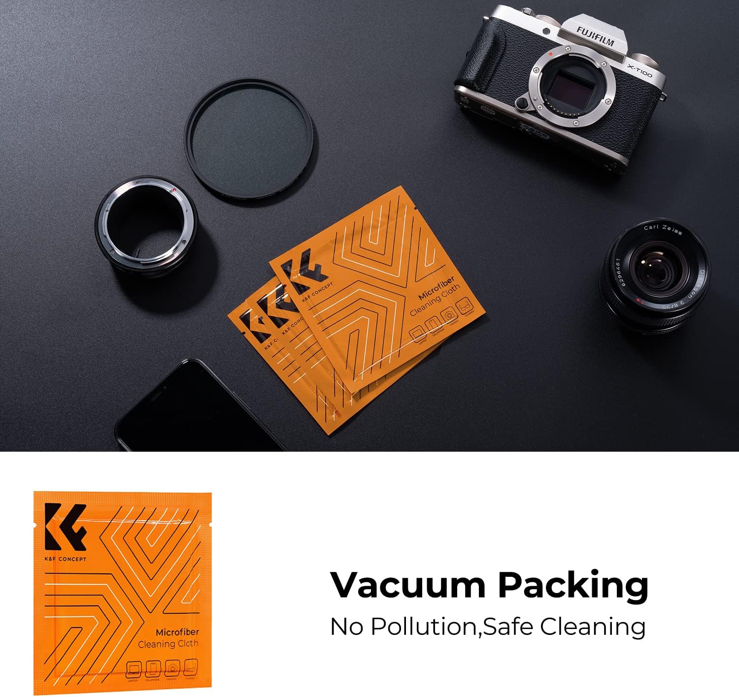 K&F Concept 82mm Lens Cap, 9-in-1 Center Pinch Lens Cover + Anti-Loss Keeper Leash + Microfiber Cleaning Cloth Kits Compatible with Nikon, Canon, Sony, Fujifilm Camera Lenses