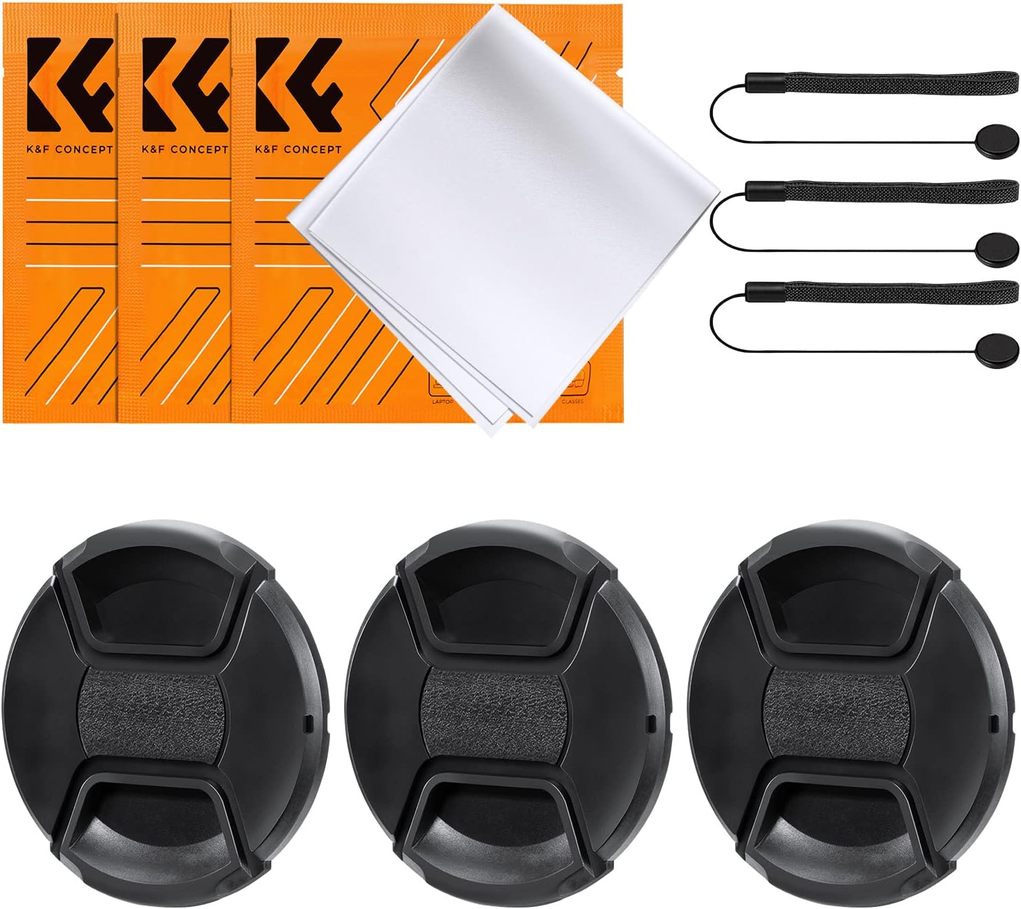K&F Concept 82mm Lens Cap, 9-in-1 Center Pinch Lens Cover + Anti-Loss Keeper Leash + Microfiber Cleaning Cloth Kits Compatible with Nikon, Canon, Sony, Fujifilm Camera Lenses