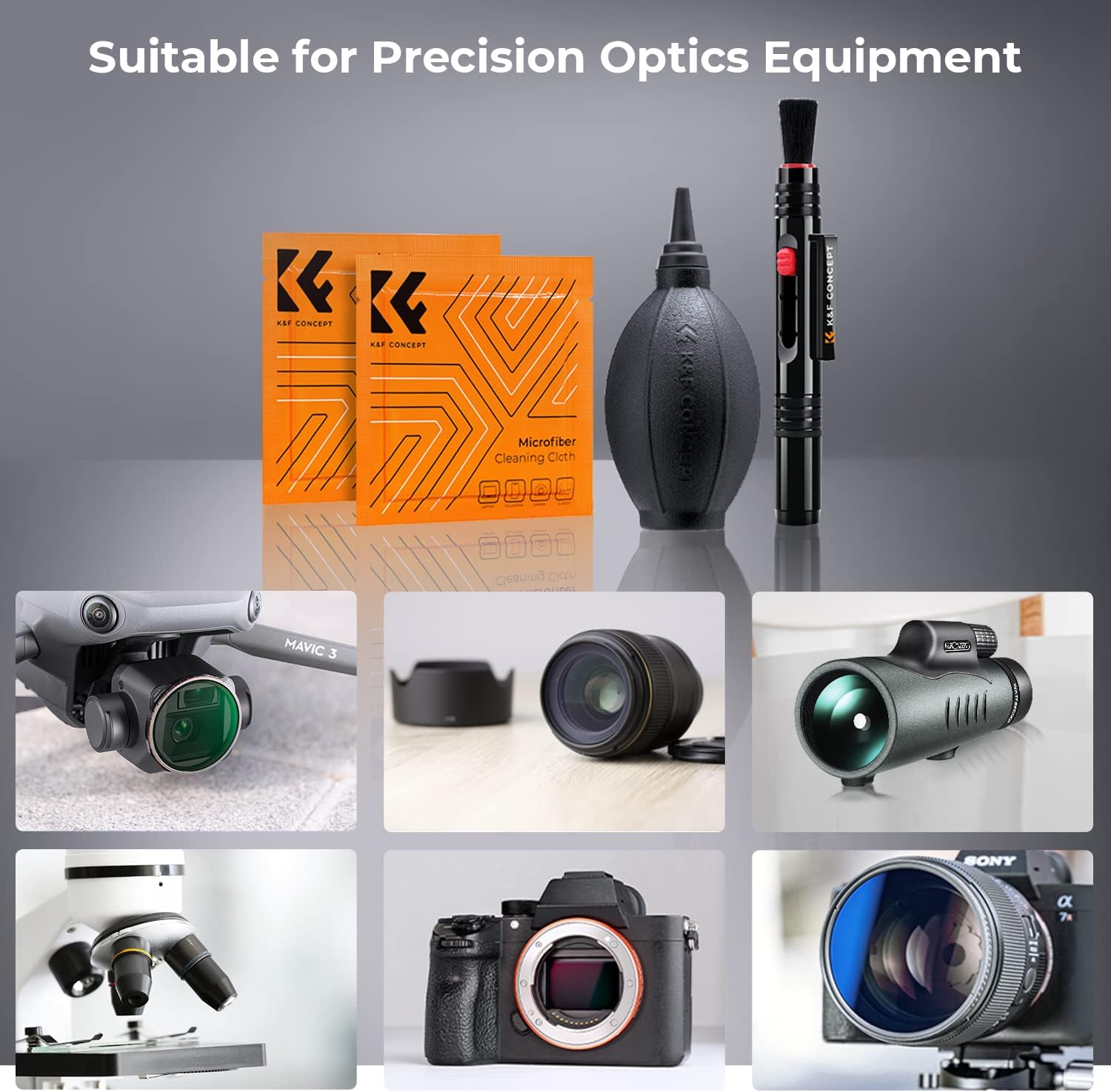 K&F  4-in-1 Camera Cleaning Kit with Lens Brush Pen, Rocket Air Blower, Microfiber Cleaning Cloth, Lens Cleaner Kit for Canon Nikon Pentax Sony DSLR Cameras Cleaning Tool Accessories