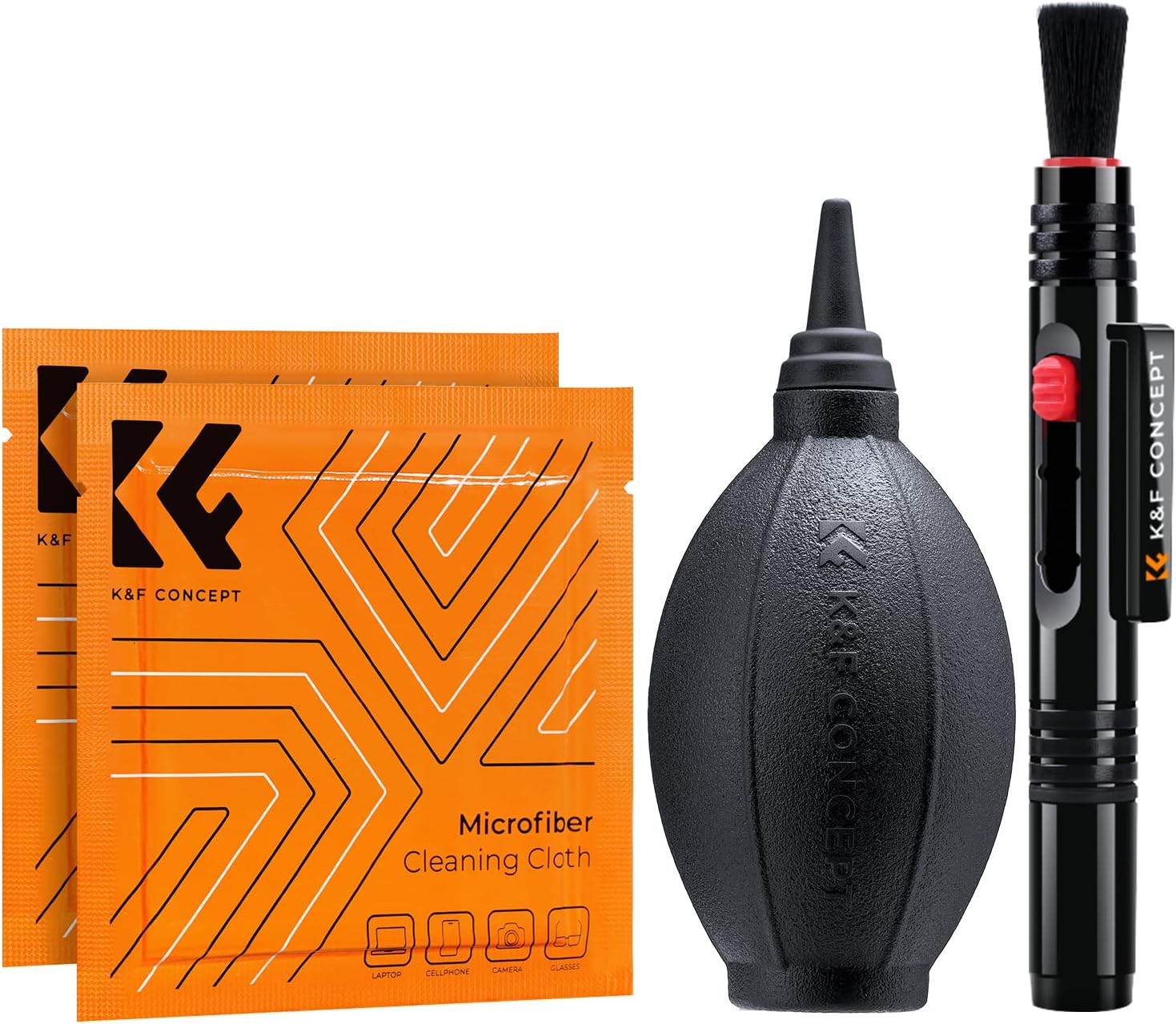 K&F  4-in-1 Camera Cleaning Kit with Lens Brush Pen, Rocket Air Blower, Microfiber Cleaning Cloth, Lens Cleaner Kit for Canon Nikon Pentax Sony DSLR Cameras Cleaning Tool Accessories