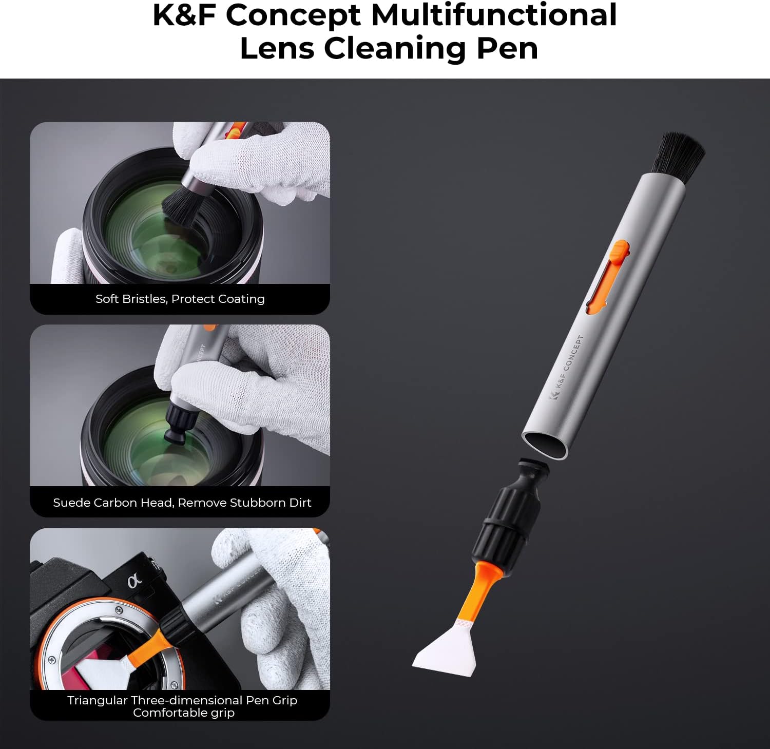 K&F  4-in-1 Camera Cleaning Kit with Lens Brush Pen, Rocket Air Blower, Microfiber Cleaning Cloth, Lens Cleaner Kit for Canon Nikon Pentax Sony DSLR Cameras Cleaning Tool Accessories