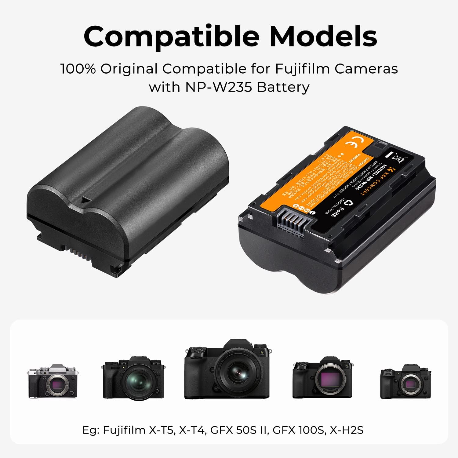 Fujifilm NP-W235 Battery Charger Set, Dual Slot NP-W235 Charger for Camera Battery Fujifilm X-T5, X-T4, GFX 100S, X-H2S, for Fujifilm GFX 50S II, VG-XT4, (2 x 2200mAh batteries, dual charging ports)