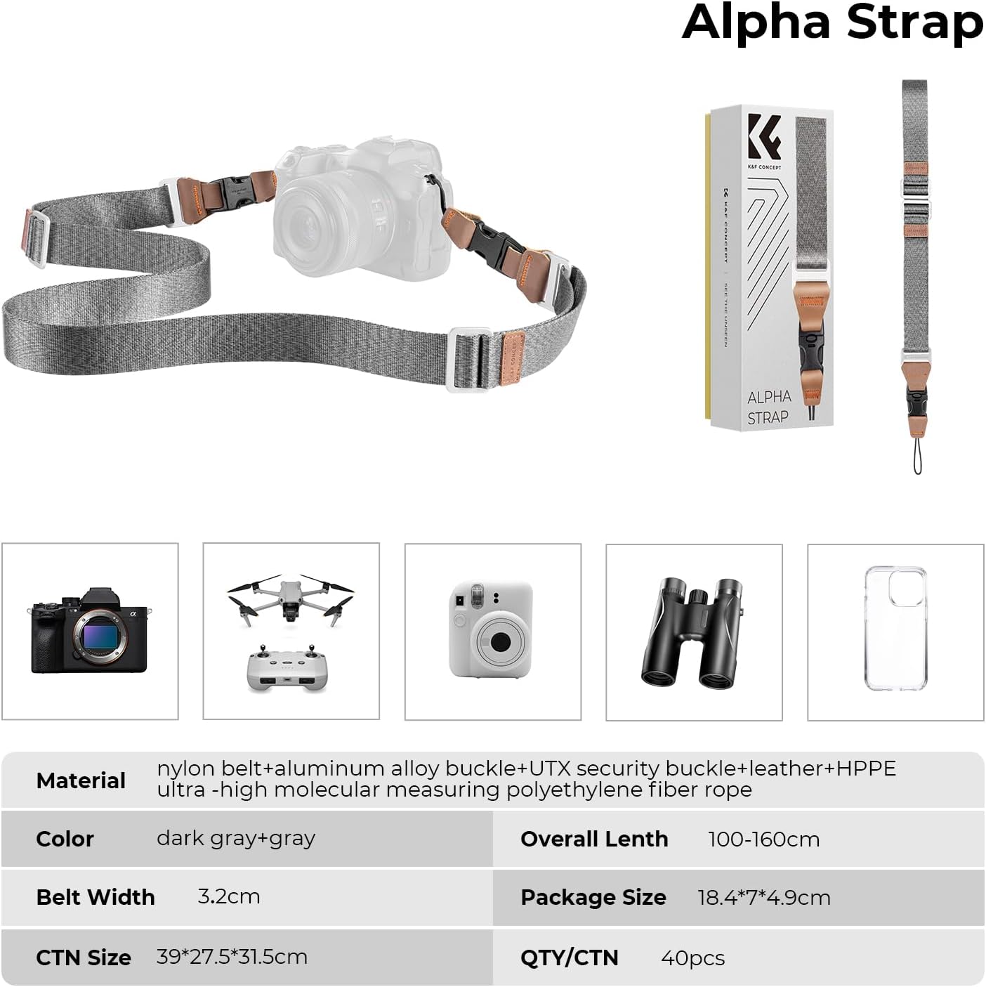 K&F Concept Camera Neck Strap for Photographers Camera Strap Quick Release Clip Adjustable Sling Strap Compatible for Nikon Canon Sony Olympus DSLR Camera